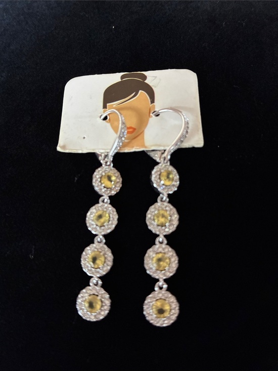 Jewelry - Silver-Tone Yellow Crystal Drop Earrings - Women Jewelry
